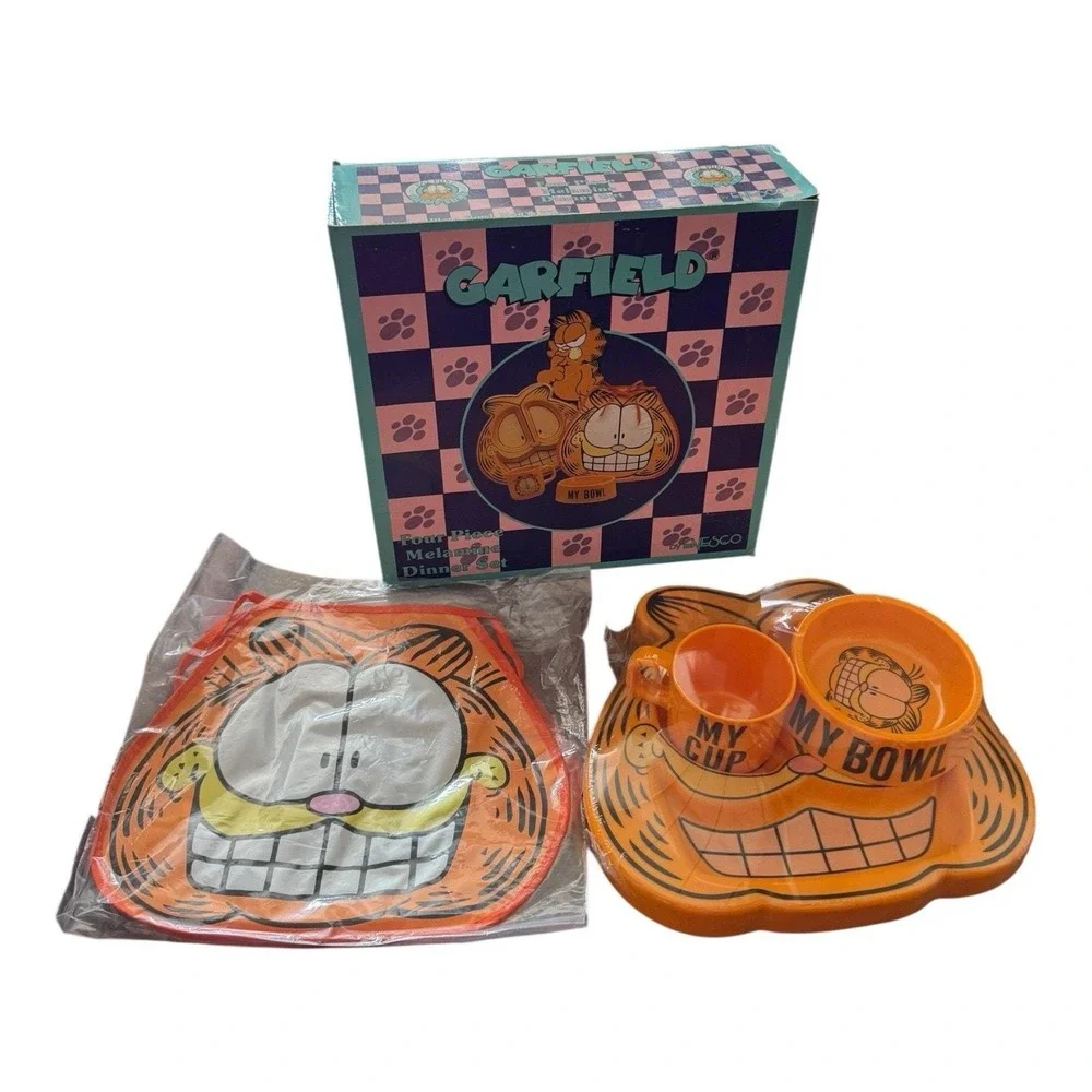 Garfield Children's Melamine Dinner Set 4 Pieces 1990s Vintage